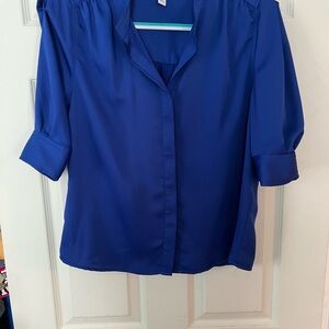 Nine West Blue 3/4 Sleeve Button Down Blouse
